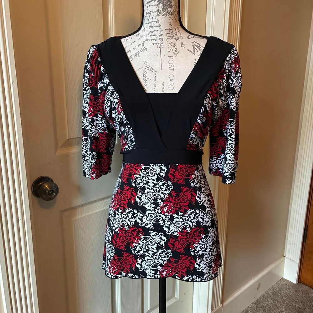 Studio 1940 y2k paisley blouse with tie back waist